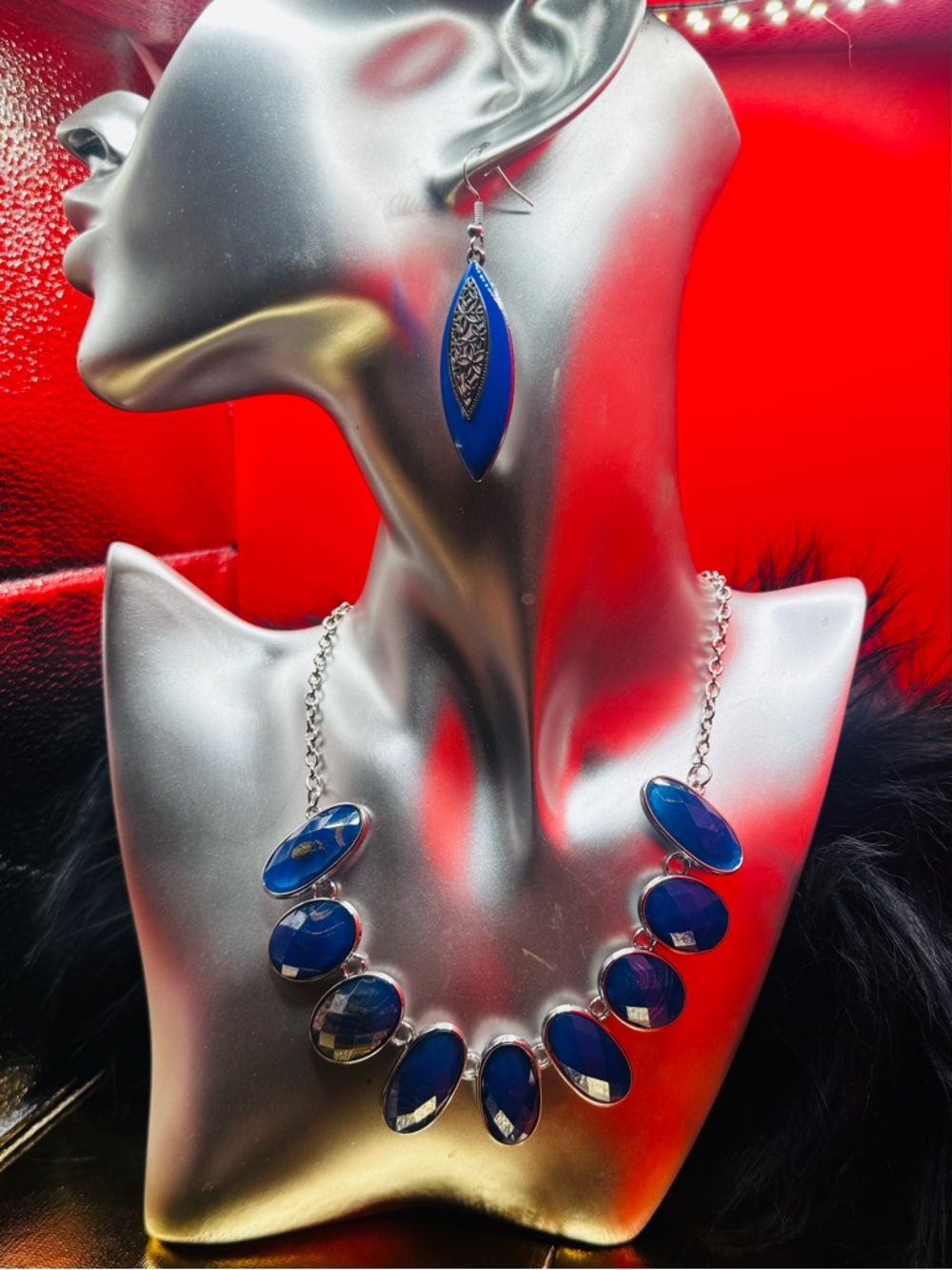 Bold Royal Blue Necklace and Earring Set - Women Jewelry